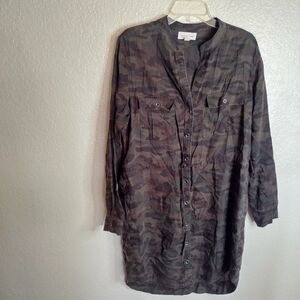Anthropologie Cloth & Stone Camouflage Button Midi Dress Sz L